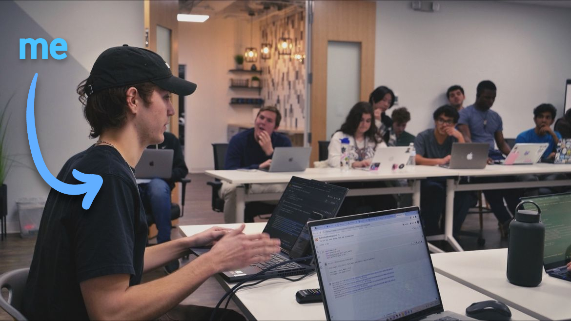 Logan Leading a Machine Learning 101 workshop at the BuildDSM Hackathon