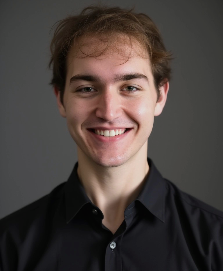 A headshot photo of Logan Jorgensen (me) in a brown shirt